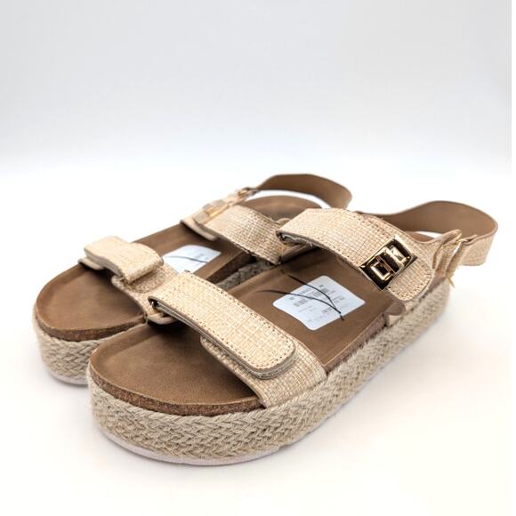 Yoki Chiara 20 Platform Espadrille Double Strap Sandals Raffia Size US8.5 EU39 - Picture 1 of 9